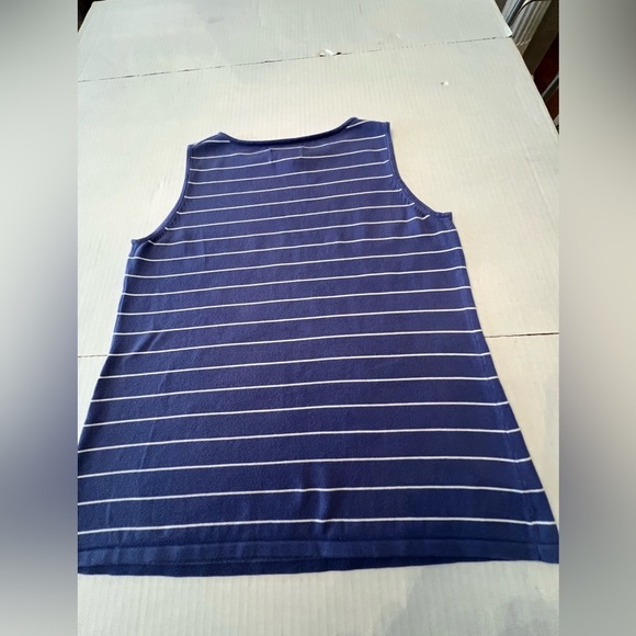CHICO’S SIZE 2 SLEEVELESS HIGH NECK TANK  PURPLE AND WHITE HORIZONTAL STRIPES - Picture 2 of 8